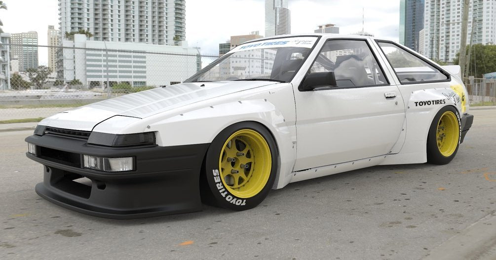 Pandem Toyota (AE86) Corolla Trueno Hatchback with Duck Tail Wing